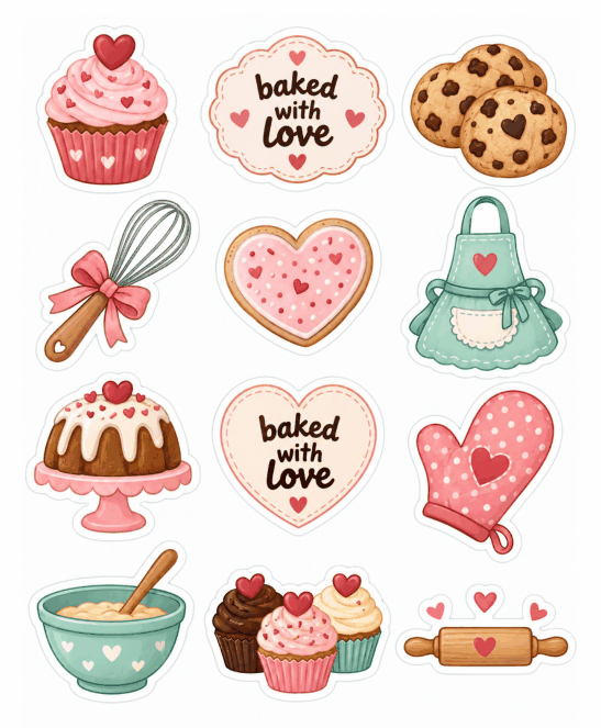 Preview of Baked with Love Stickers Printable