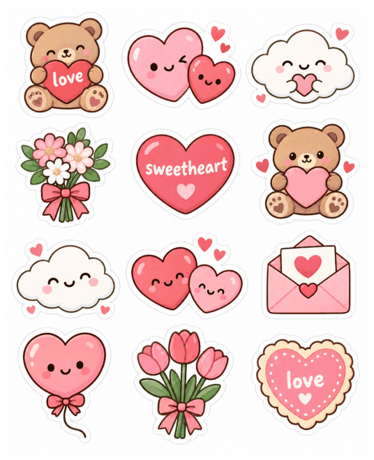 Preview of Cute Love Stickers Printable Sheet