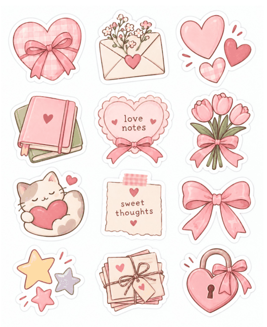 Preview of Love Journal Stickers Printable Aesthetic