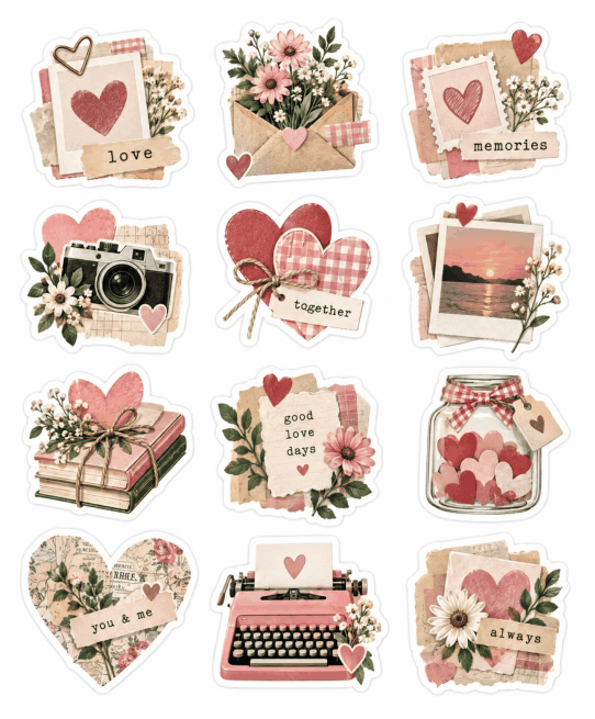 Preview of Printable Love Stickers for Scrapbooking